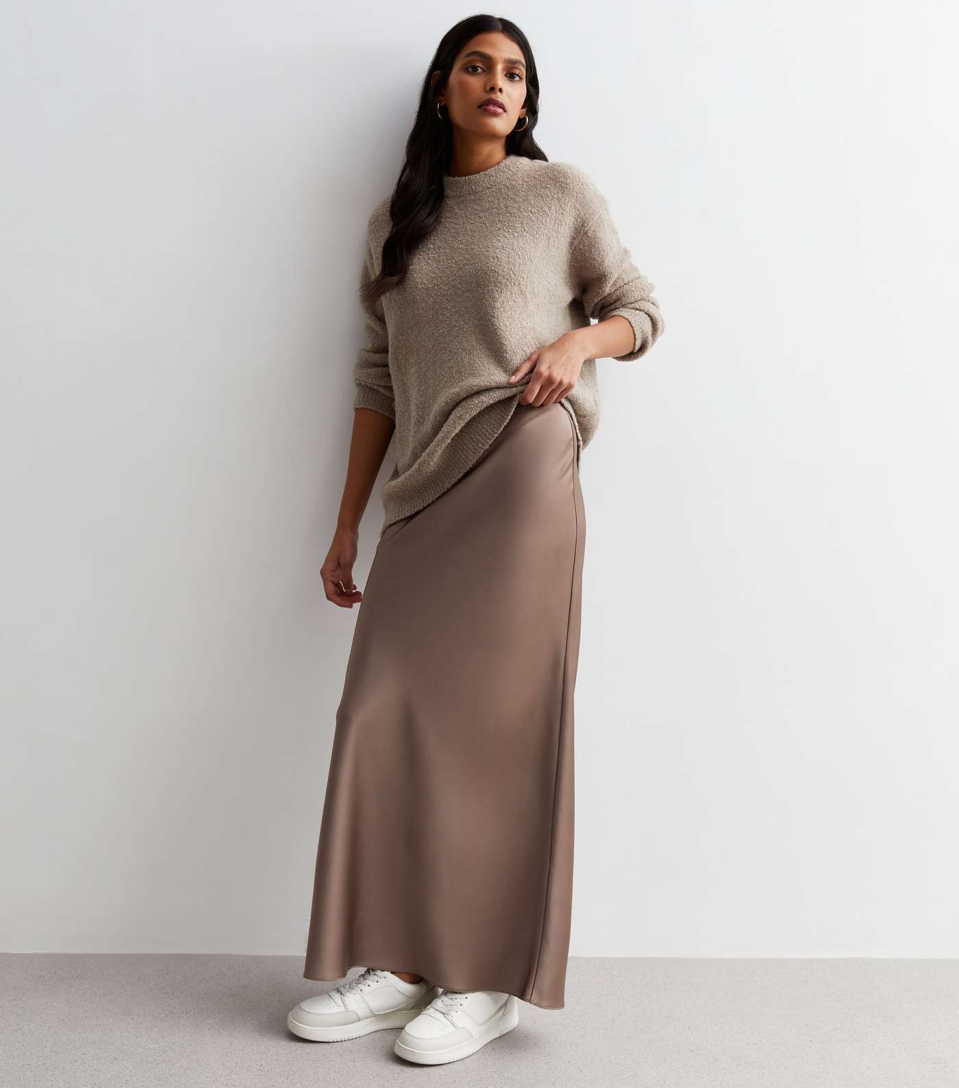 Light Brown Satin Bias Cut Maxi Skirt Image 2