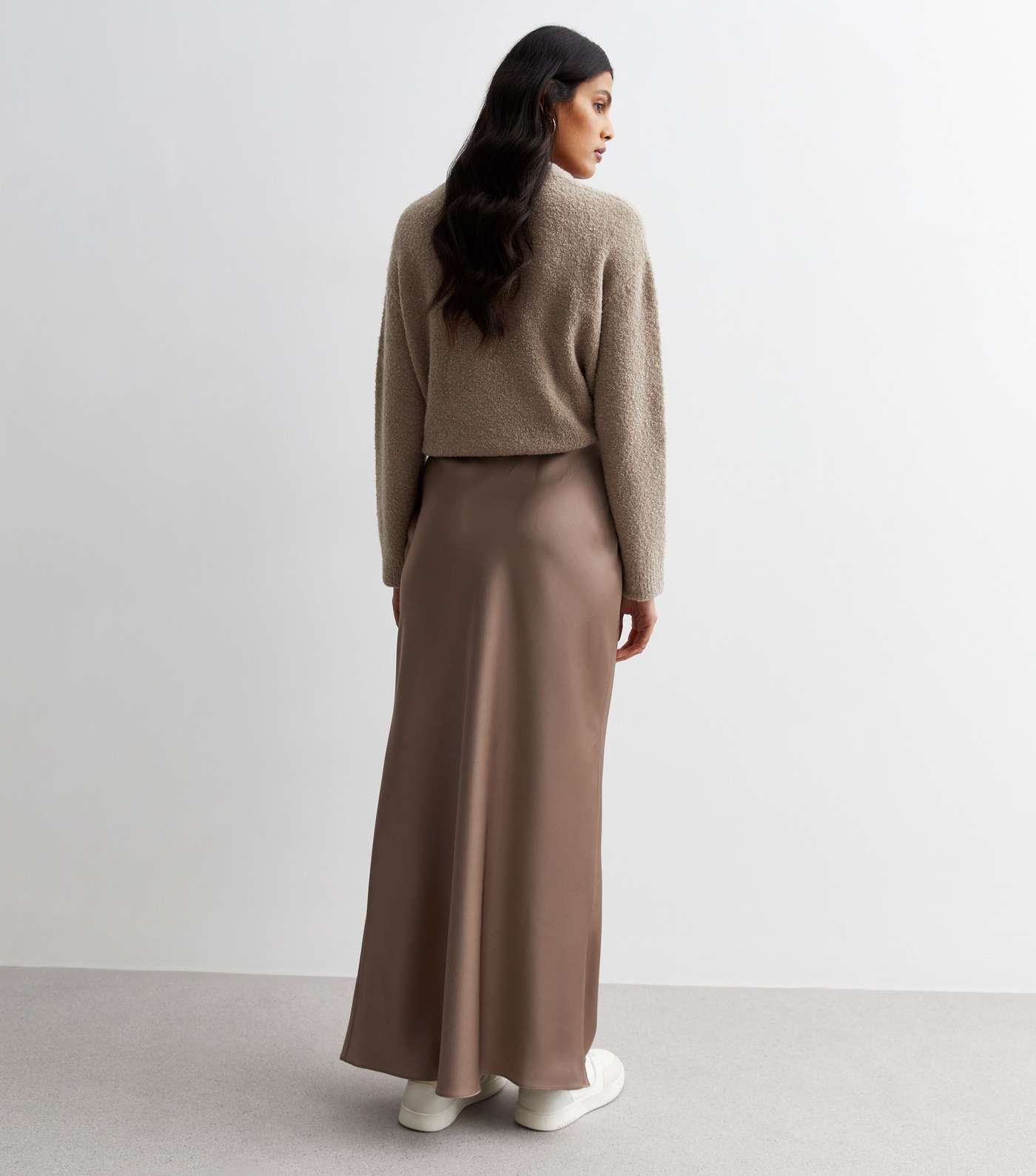 Light Brown Satin Bias Cut Maxi Skirt Image 4