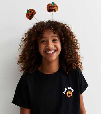 Girls Black Cotton Boo Crew Halloween Logo T-Shirt