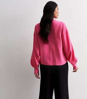 Bright Pink Tie Front Shirt New Look