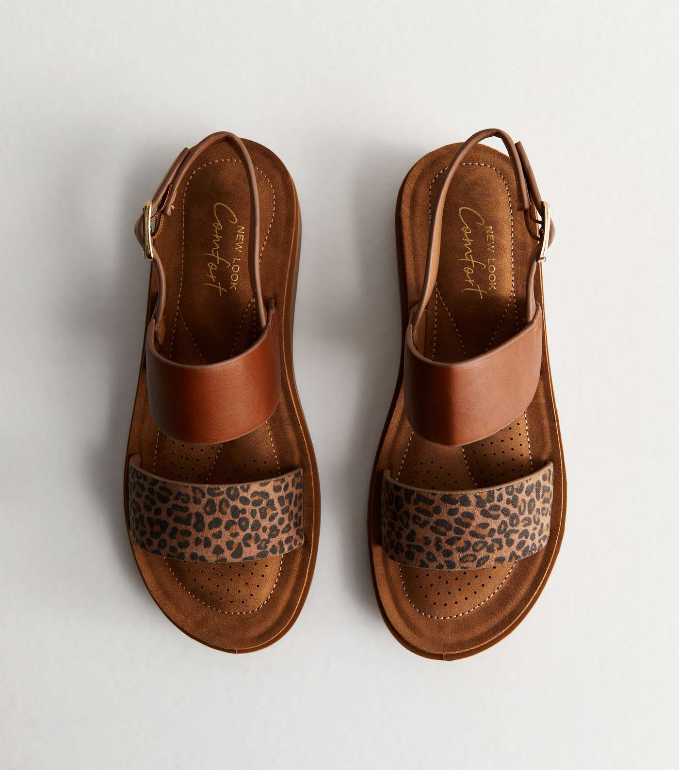 Tan Leopard Print 2 Part Footbed Sandals Image 3