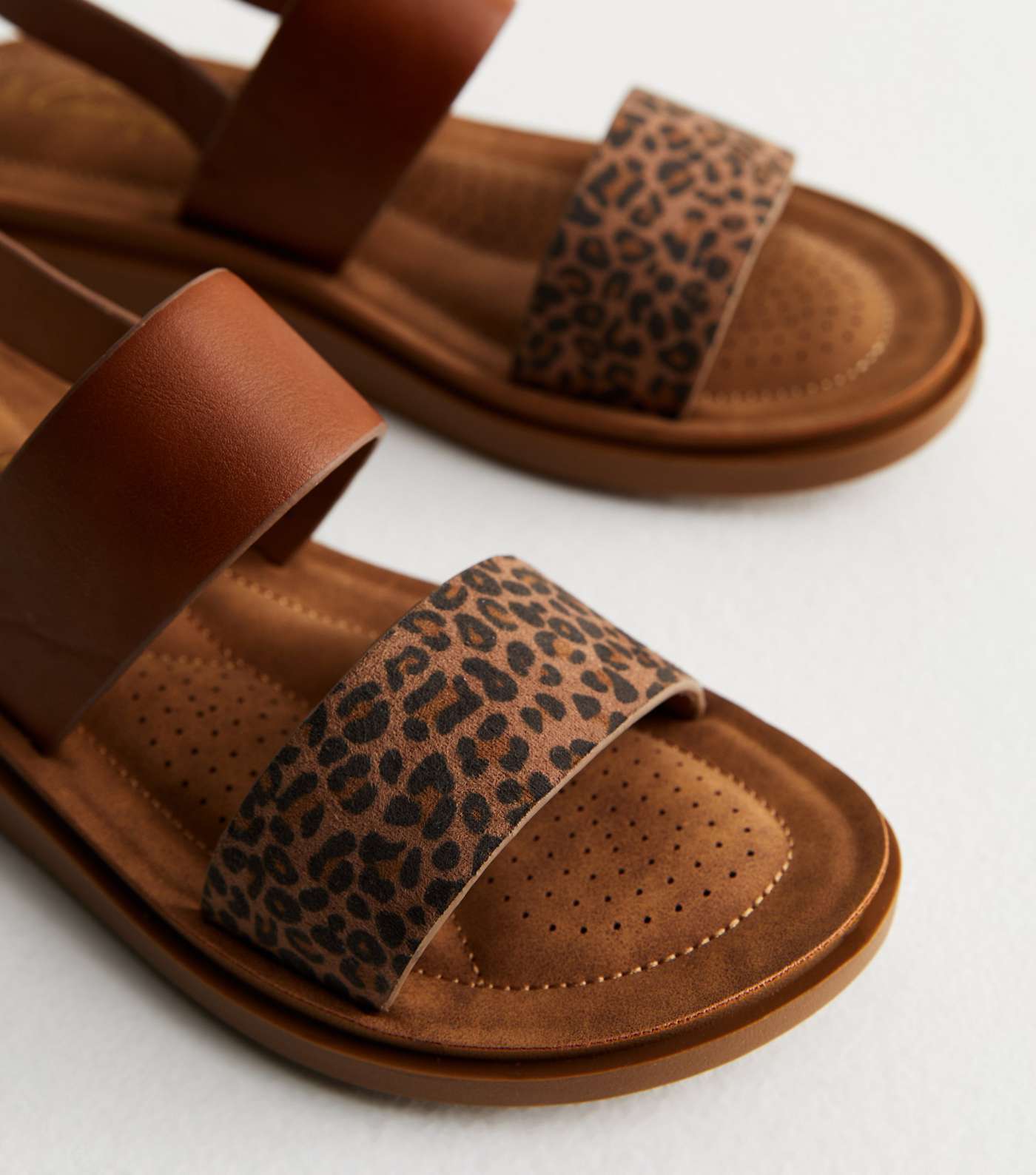 Tan Leopard Print 2 Part Footbed Sandals Image 5