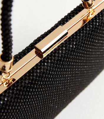 Black Beaded Box Clutch Bag New Look
