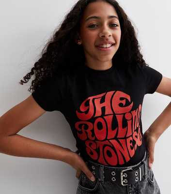 Girls Black The Rolling Stones Logo T-Shirt