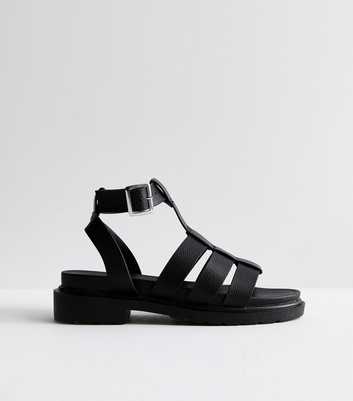 Black Leather-Look Multi-Strap Chunky Sandals 