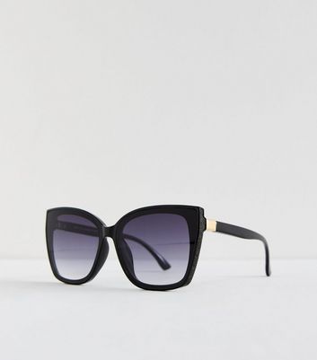 Black Square Frame Glitter Trim Sunglasses New Look