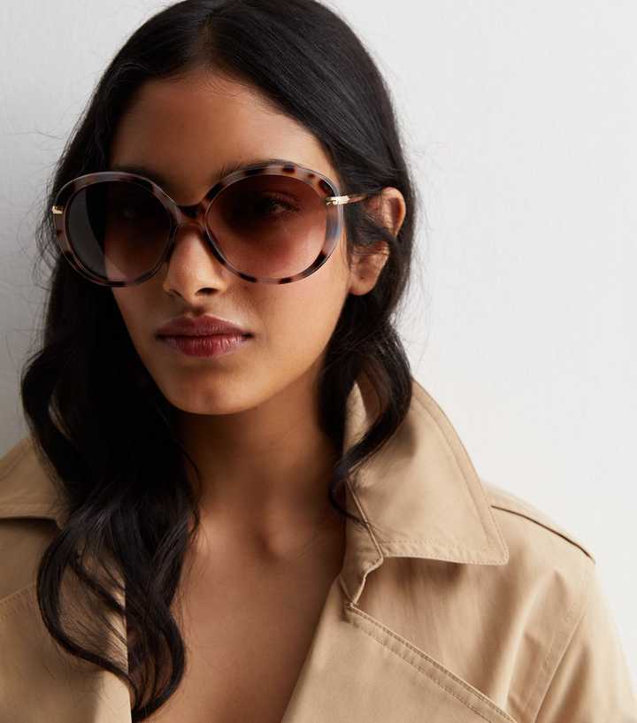 Brown Tortoiseshell Effect Round Frame Sunglasses