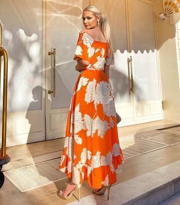 AX Paris Orange Floral Bardot Midi Dress New Look