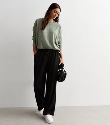 Olive Ribbed Jersey Crew Neck Top New Look