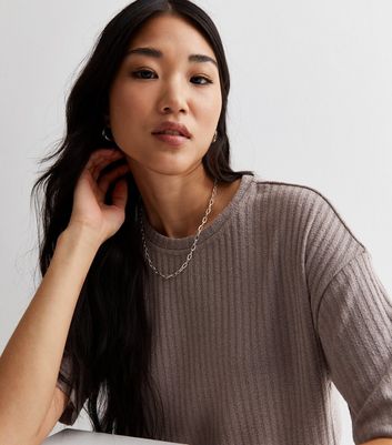 【DEARMINE】Deep Ribbed Knit T-Shirt Boohoo ME