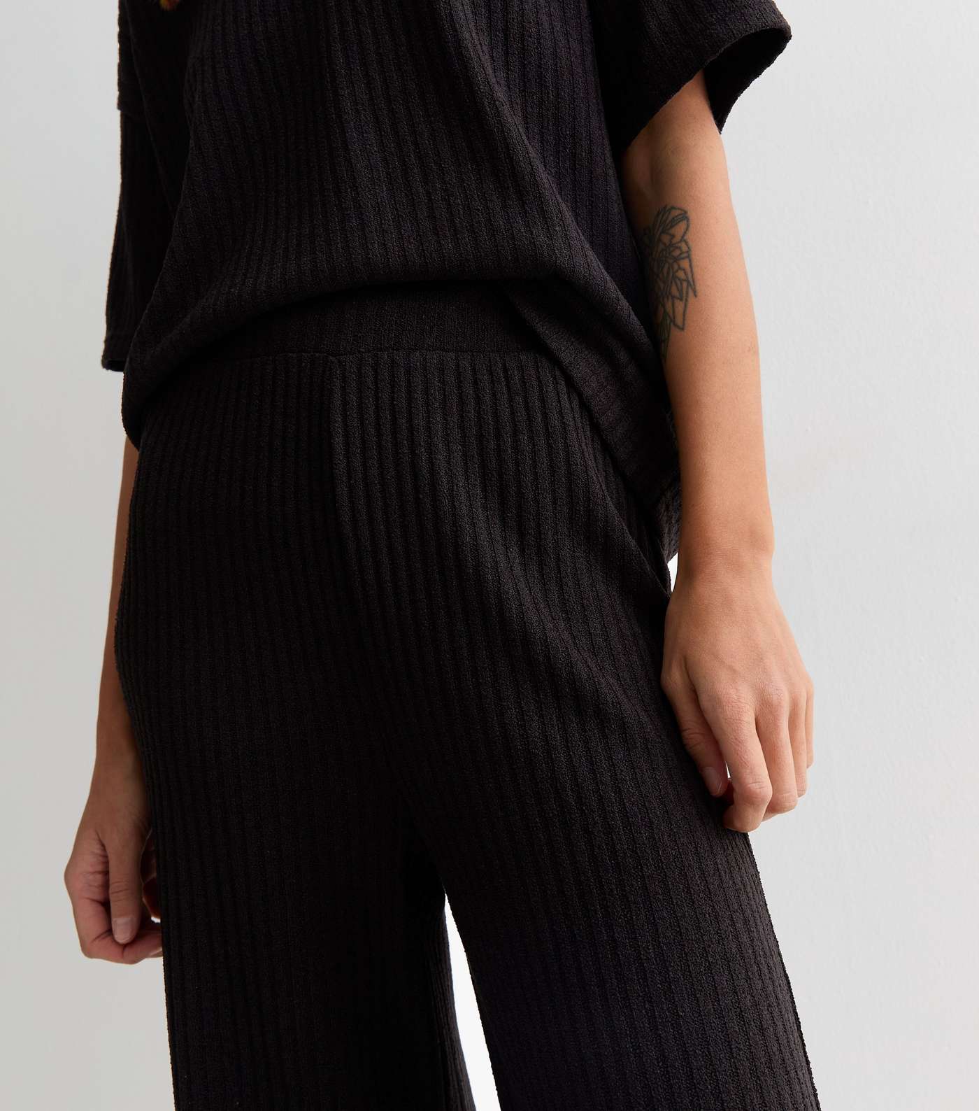 Black Ribbed Knit Trousers Image 2