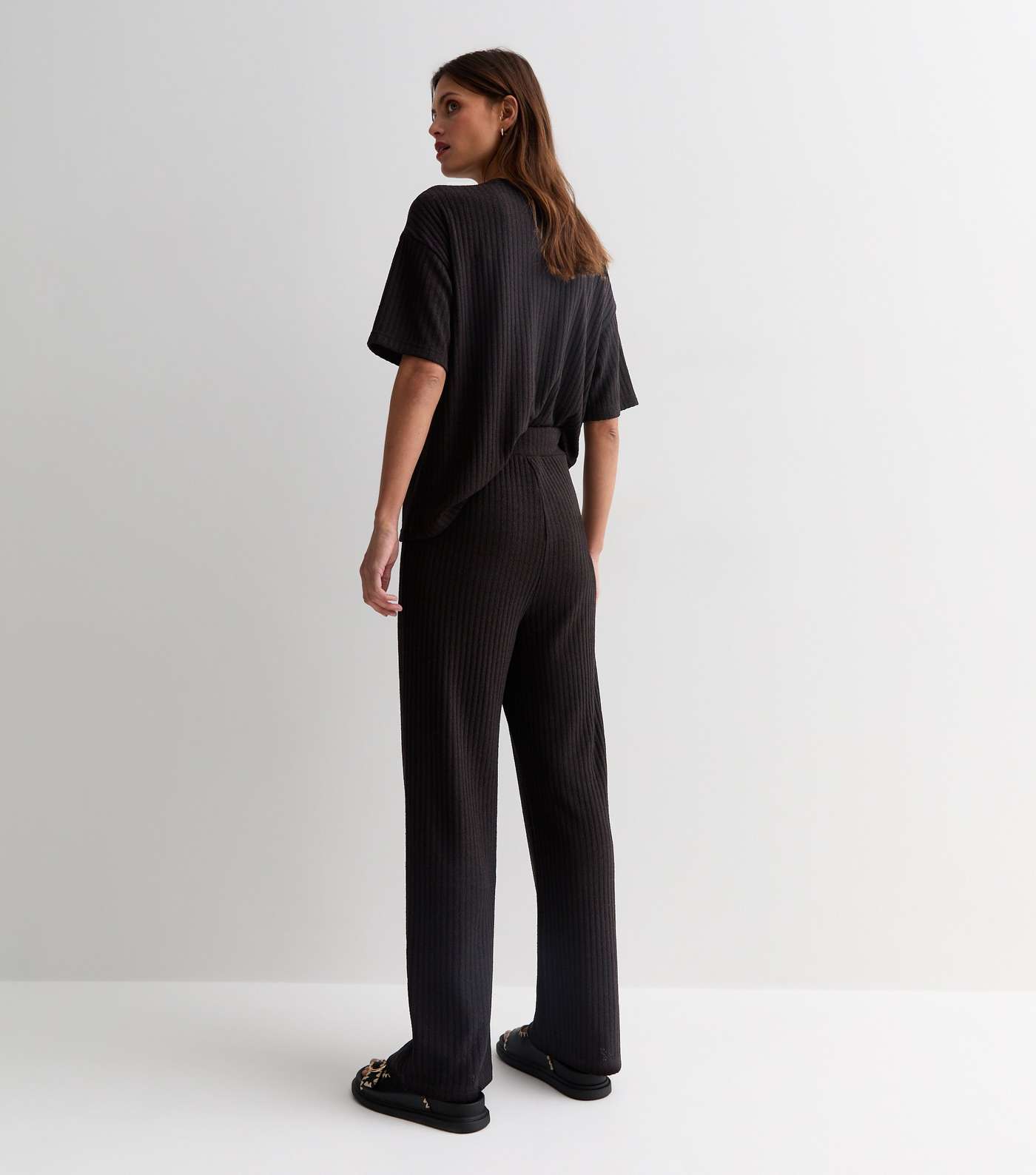 Black Ribbed Knit Trousers Image 4