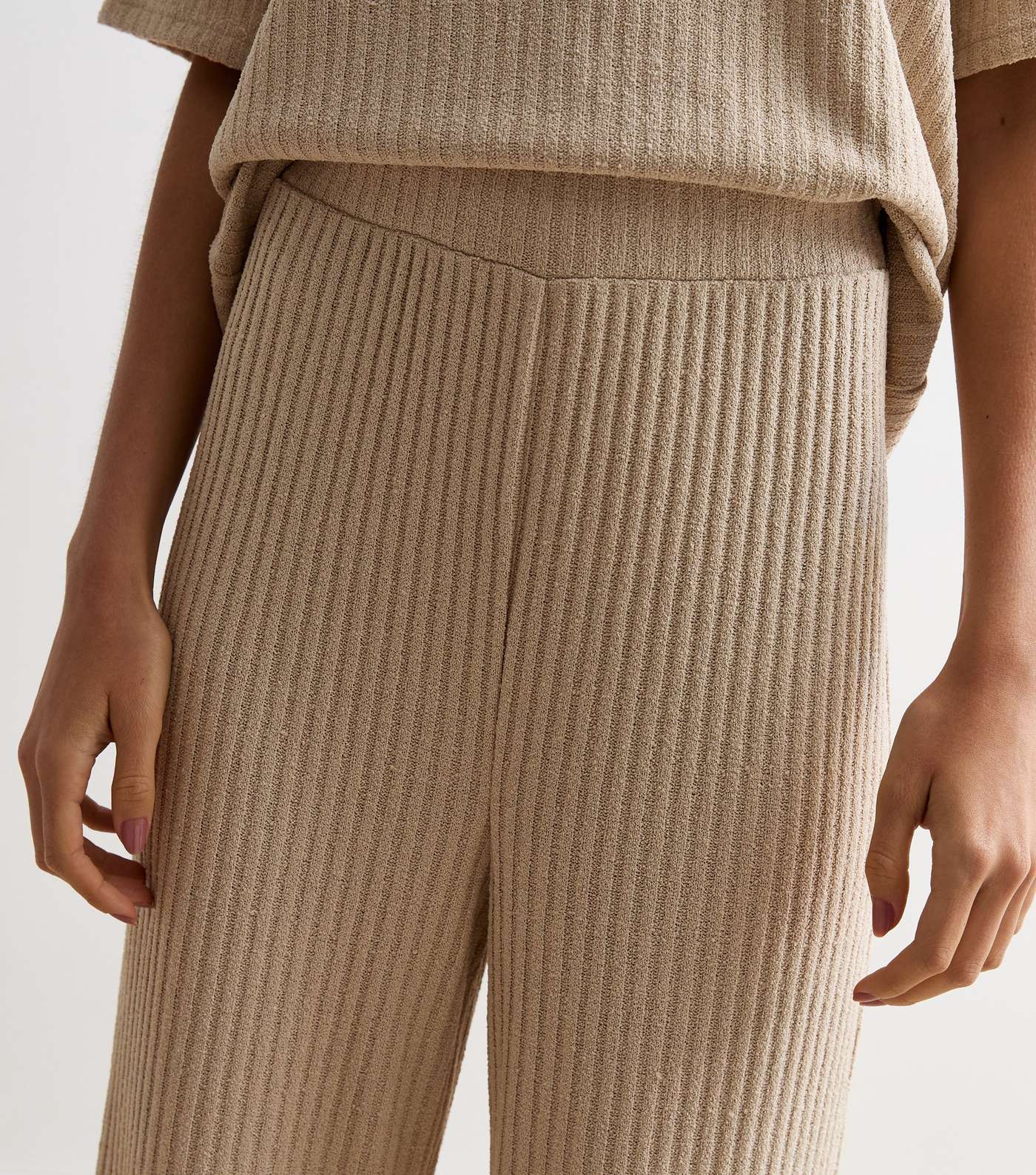 Cream Ribbed Knit Trousers Image 2