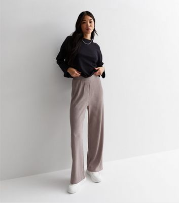 Mink Ribbed Knit Trousers New Look
