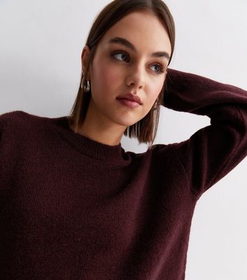 Burgundy Knit Crew Neck Jumper New Look