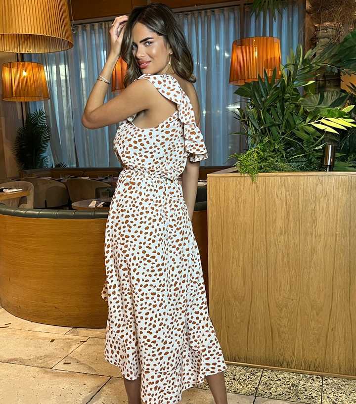 AX Paris Off White Spot One Shoulder Midi Dress