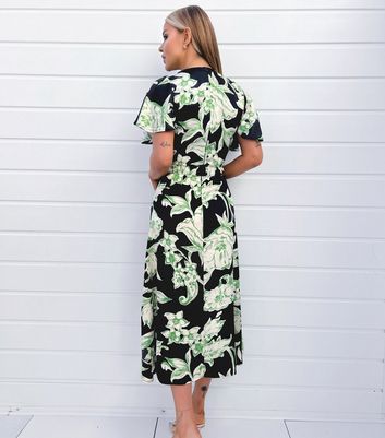 AX Paris Green Floral Belted Midi Dress New Look