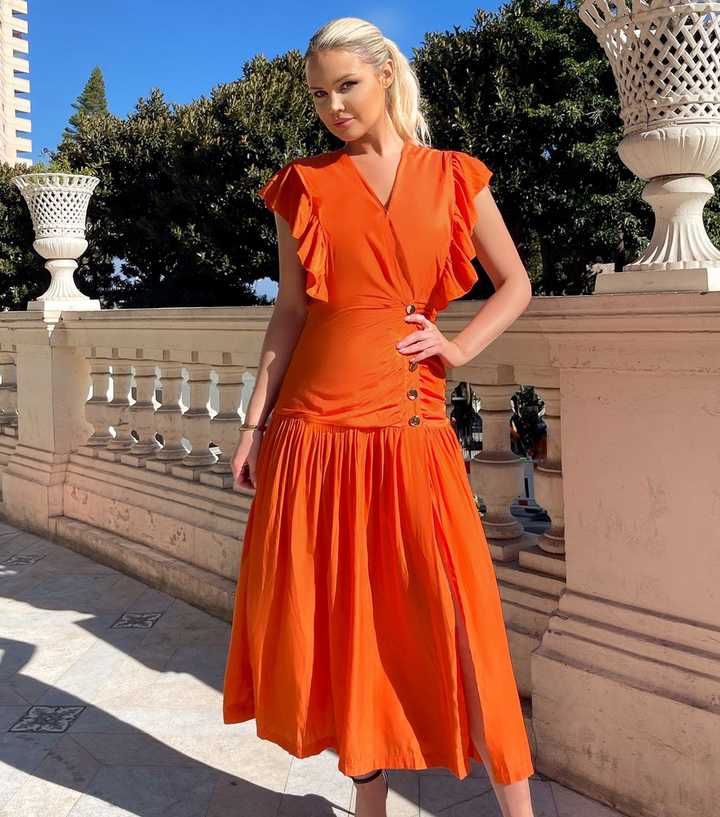 AX Paris Bright Orange Frill Midi Dress | New Look