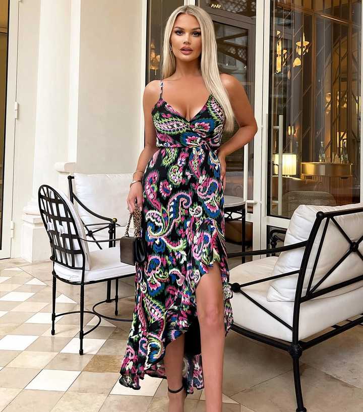AX Paris Black Paisley Strappy Wrap Midi Dress