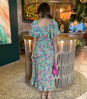 AX Paris Multicoloured Garden Print Frill Hem Midi Dress New Look