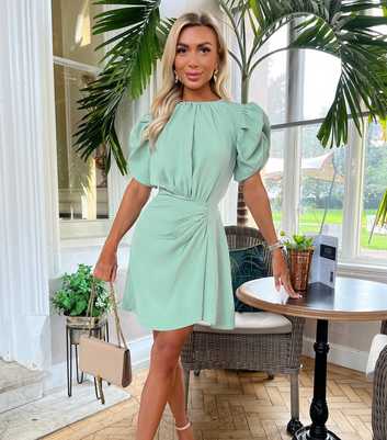 AX Paris Light Green Puff Sleeve Mini Dress