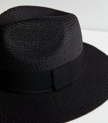 Black Straw Effect Fedora Hat New Look
