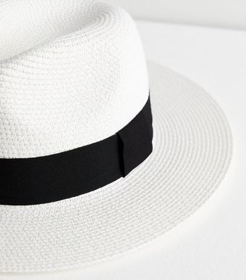White Straw Effect Fedora Hat New Look