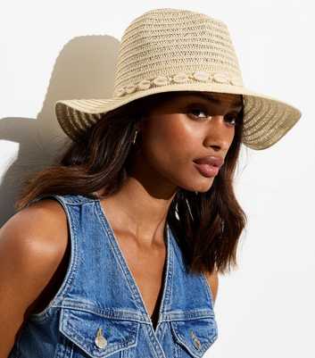 Stone Straw Effect Shell Trim Packable Fedora Hat