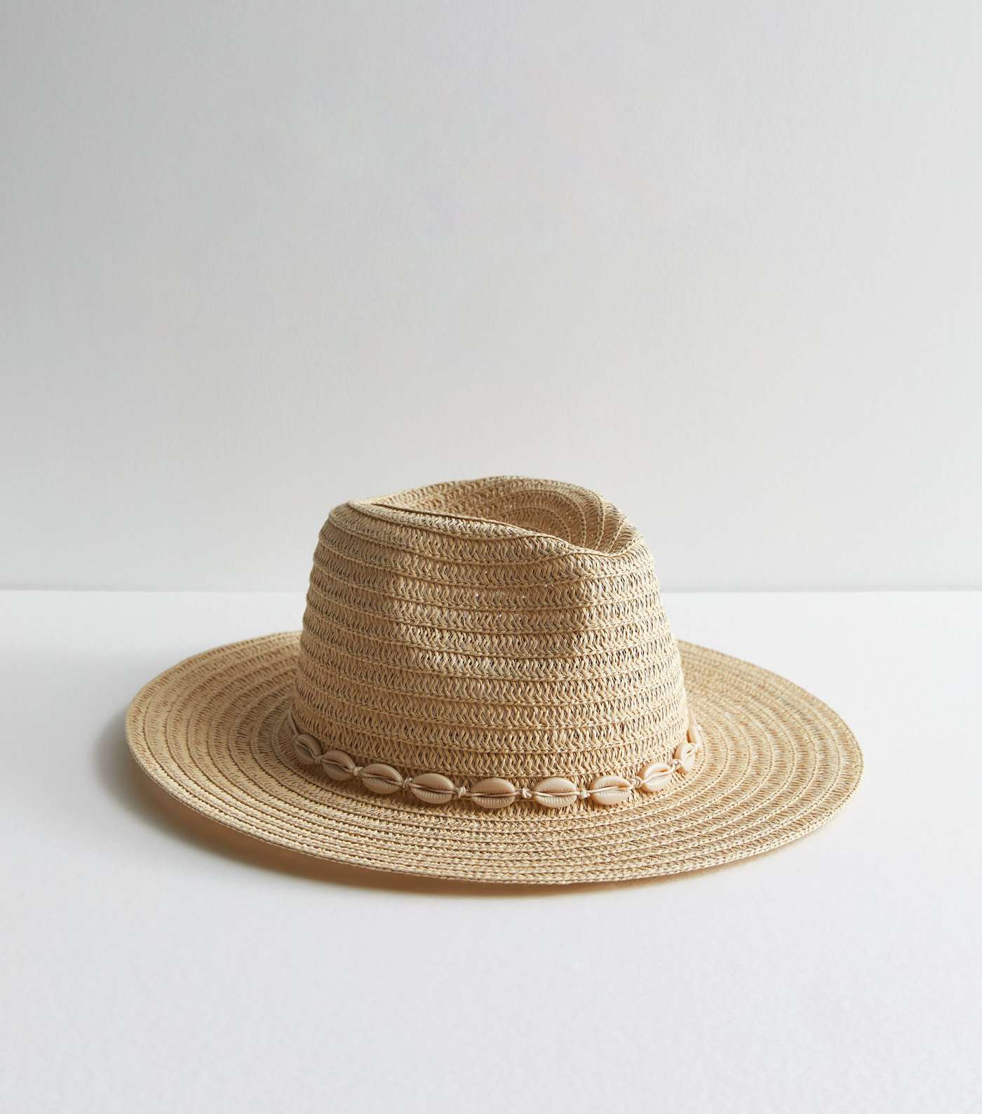 Stone Straw Effect Shell Trim Packable Fedora Hat Image 2