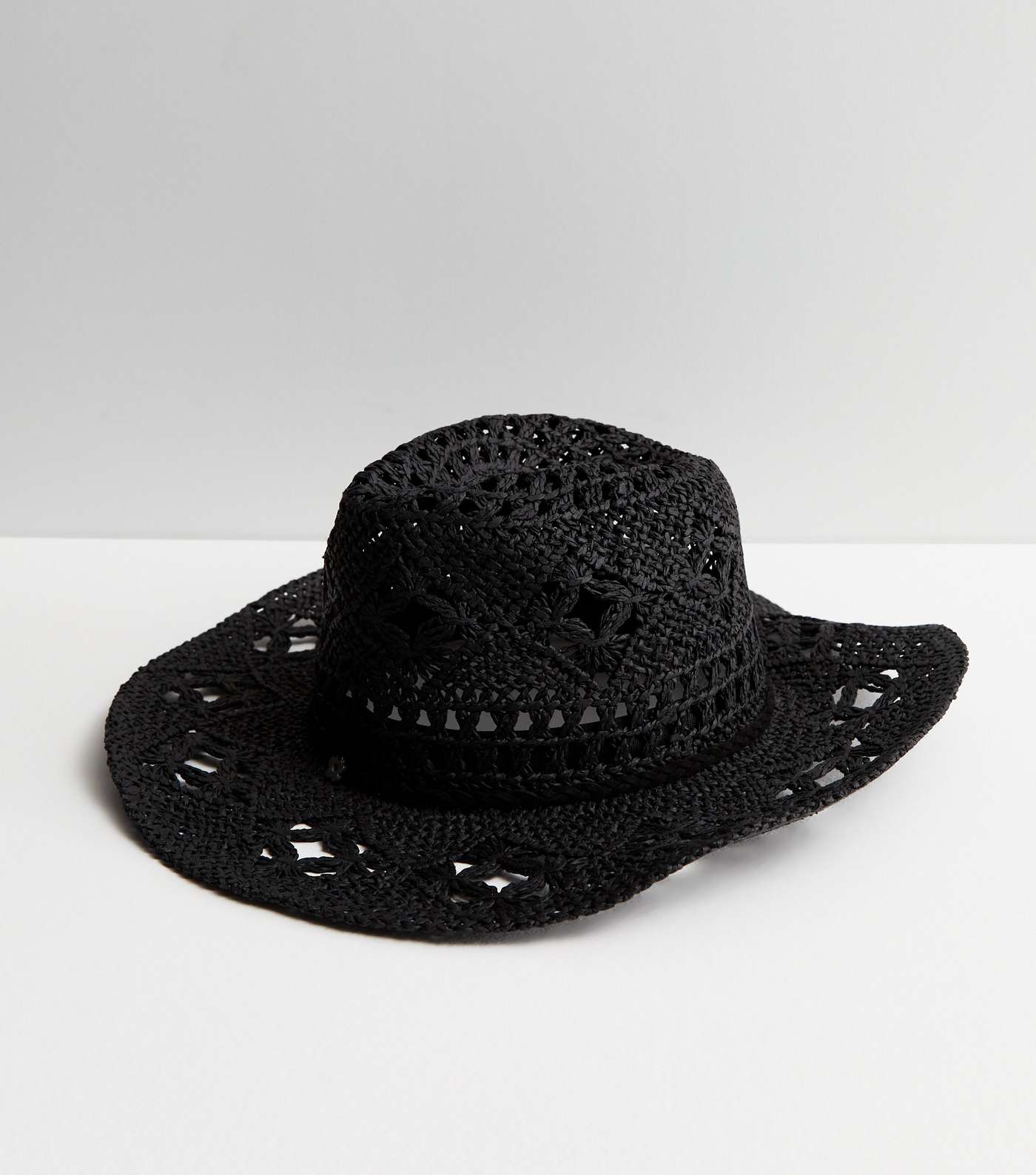 Black Straw Effect Crochet Cowboy Hat Image 2