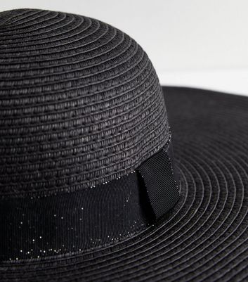 Black Straw Effect Oversized Floppy Hat New Look