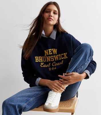 Navy New Brunswick Embroidered Logo Sweatshirt New Look