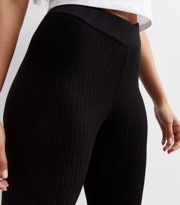 Petite Black Ribbed Knit Trousers New Look