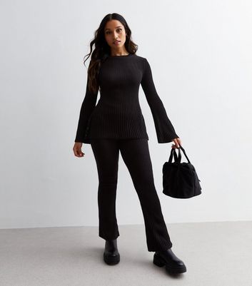 Petite Black Ribbed Knit Trousers