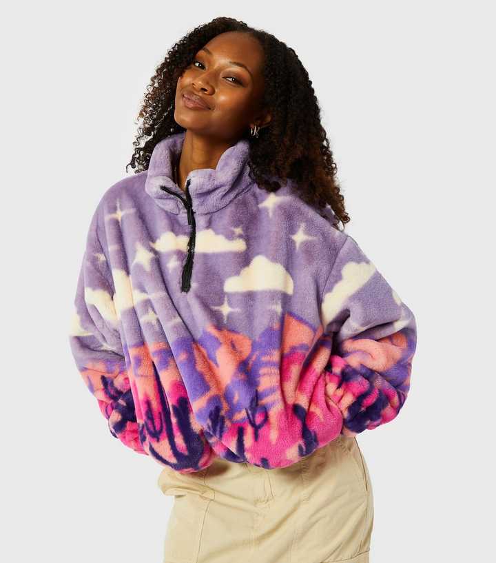 Skinnydip Purple Landscape Print Fleece Jacket