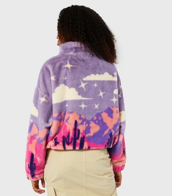 Skinnydip Purple Landscape Print Fleece Jacket New Look