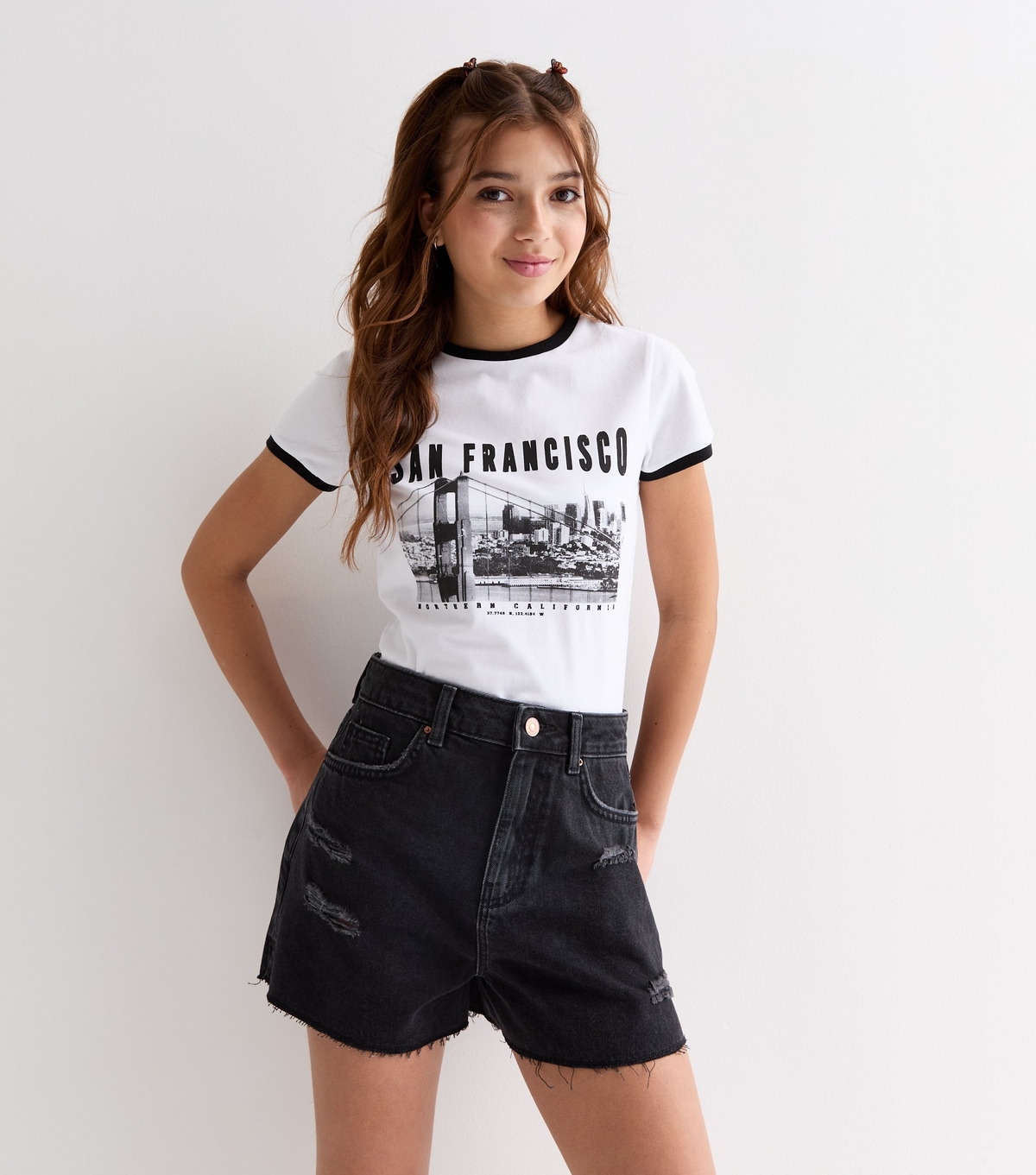 Girls' Black Denim Ripped Mom shorts New Look