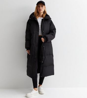 Gini London Black High Neck Long Puffer Coat | New Look