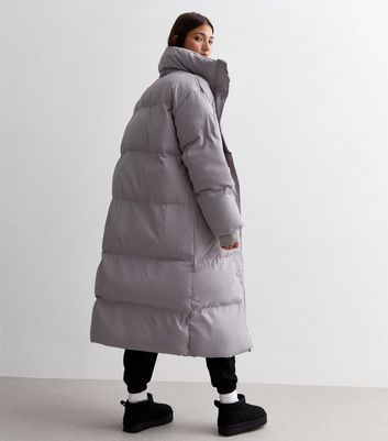 Gini London Silver High Neck Long Puffer Coat New Look