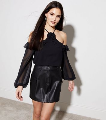 Black chiffon off the cheap shoulder top