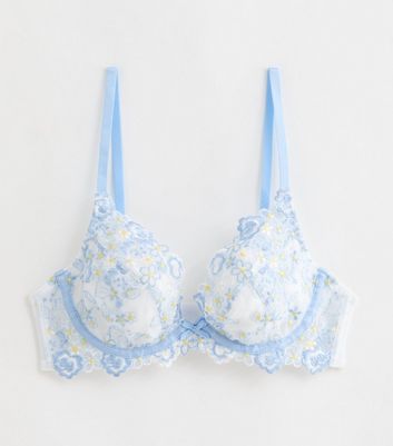 White Daisy Embroidered Non Padded Bra New Look