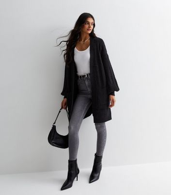 Gini London Black Cable Knit Longline Cardigan New Look