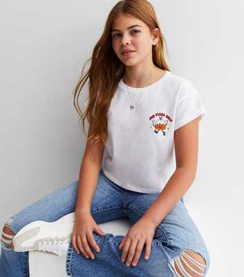 Girls White Cotton Let The Pud Times Roll Logo T-Shirt