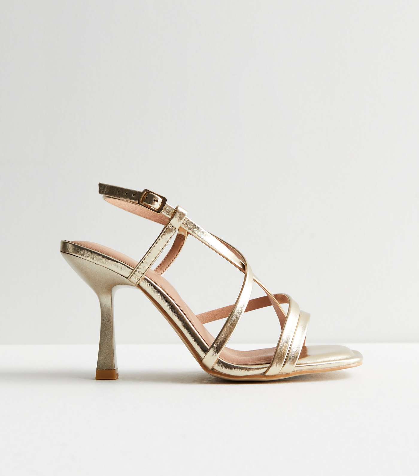 Extra Wide Fit Gold Strappy Stiletto Heel Sandals
