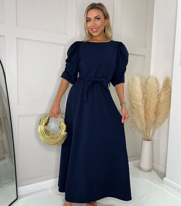 Missfiga Navy Ruched Sleeve Maxi Dress | New Look