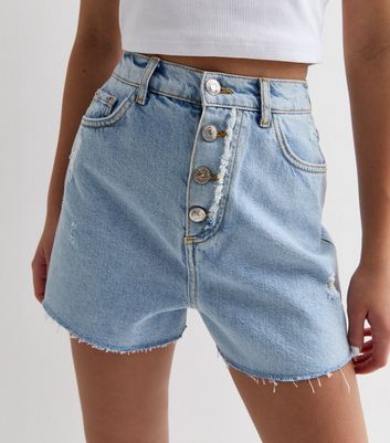 Girls Blue Button Front Mom Shorts New Look
