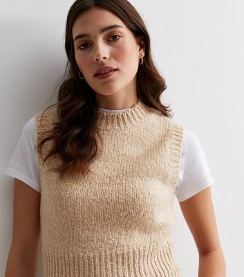 Cream Knit Crop Vest New Look