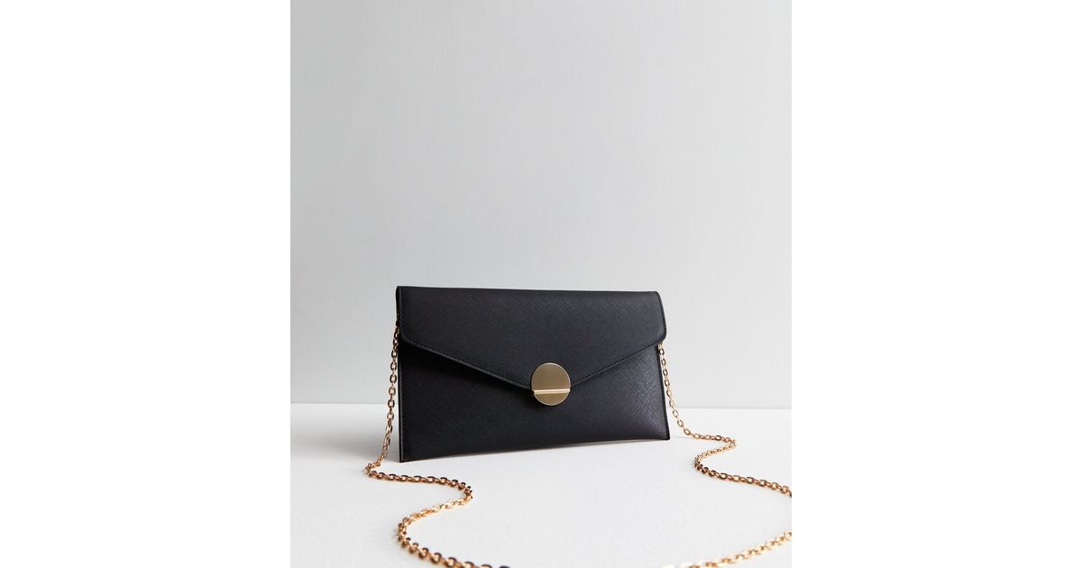 Black LeatherLook Envelope Clutch Bag New Look