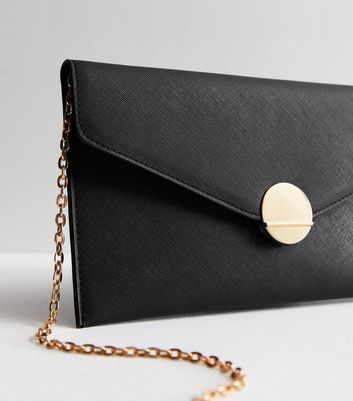 Black Leather Look Envelope Clutch Bag New Look