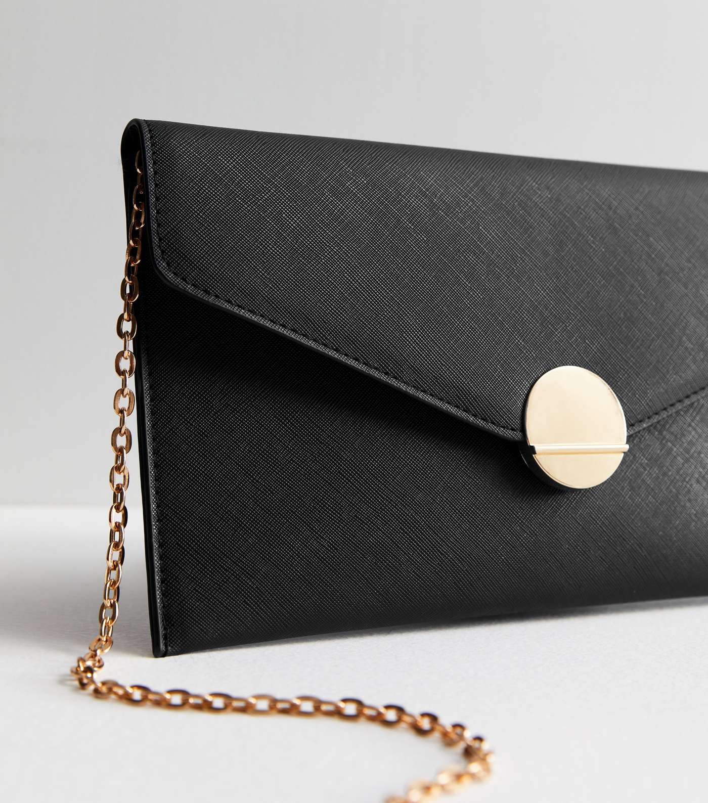 Black Leather-Look Envelope Clutch Bag Image 3